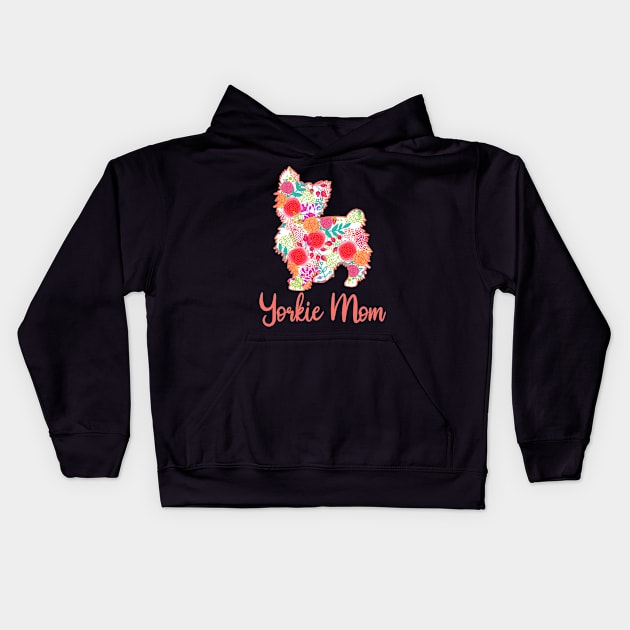 Yorkie Yorkshire Terrier Floral Dog Mom Kids Hoodie by JessieJune